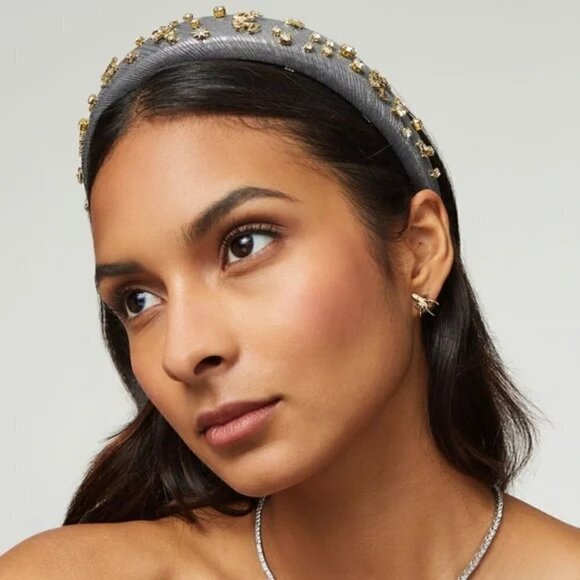 New LELE SADOUGHI Zodiac Gemini Alice Hand Embellished Lurex Headband Pewter NWT